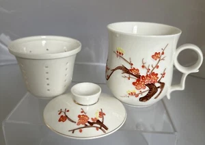 Teavana Japanese Cherry Blossom Porcelain Tea Cup W/ Infuser & Lid - 3 Piece Set - Picture 1 of 7