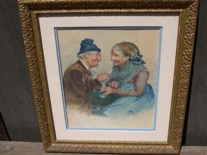 Old couple well done signed mid to late 1800`s watercolor Painting - Picture 1 of 11