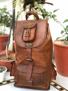 21" Men's Women Genuine Leather Extra Large Backpack Travel Vintage Rucksack Bag - Picture 1 of 4