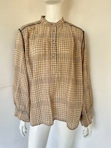 ALYSI CREME NWT! Check Seersucker Lagenlook Oversized Poet Blouse M - Foto 1 di 5