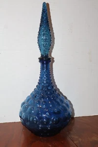 Bottiglia genio vetro art deco vintage italiana bolla piano cottura con tappo blu acqua 16" - Foto 1 di 4
