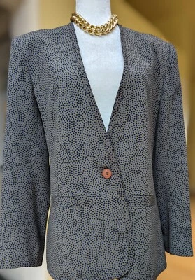 Chaqueta Larga Evan Picone Oliva Talla 12 Forrada Lunares Azul Marino  Foto 1 de 4