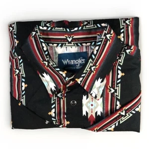 VTG Wrangler Shirt Womens XL Black Red Pearl Snap Aztec Southwestern Brushpopper - Picture 1 of 10