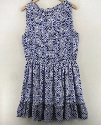 Vestido SHOSHANNA 6 Seda Calce y Acampanado Estampado En Niveles Cuello Calado Sin Mangas Azul Foto 1 de 4