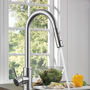 Grifo de Cocina con 360° Extraíble Mezclador de Fregadero Ahorro de Agua Níquel - Imagen 1 de 11