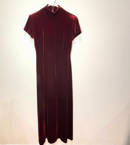 VALENTINO Maxi abito velluto rosso vintage M finto collo buco della serratura scuro romantico vampiro capriccioso