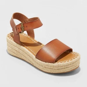 Zapatos de salón con plataforma alpargata de cuero sintético Rae Universal Thread para mujer coñac nuevos en caja - Imagen 1 de 1