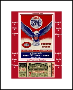 CINCINNATI RED 1940 WORLD SERIIES CHAMPS MATTED PIC OF GAME 7 TIX GAME PROGRA - Picture 1 of 1