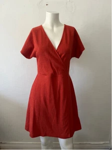 Madewell V neck burnt orange wrap style short sleeve fit and flare midi dress XS - Picture 1 of 8