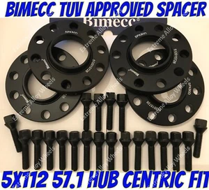 Alloy Wheel Spacers 12mm 15mm Audi A6 A8 Q2 Q3 R8 TT Black Bimecc 5x112 57.1 - Picture 1 of 4