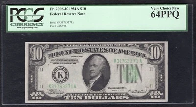 FR 2006-K 1934-A $10 FRN FEDERAL RESERVE NOTE DALLAS, TX PCGS UNCIRCULATED-64PPQ - Image 1 of 2
