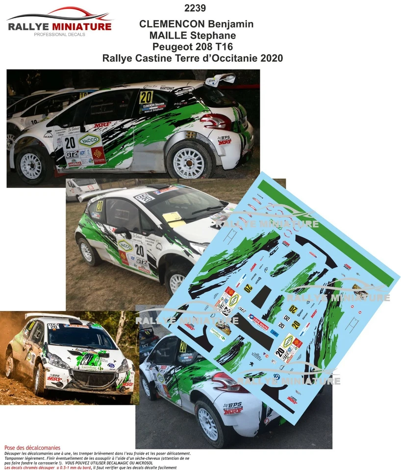 DECALS 1/43 REF 2239 PEUGEOT 208 CLEMENCON RALLYE TERRE CASTINE 2020 RALLY - Photo 1/1