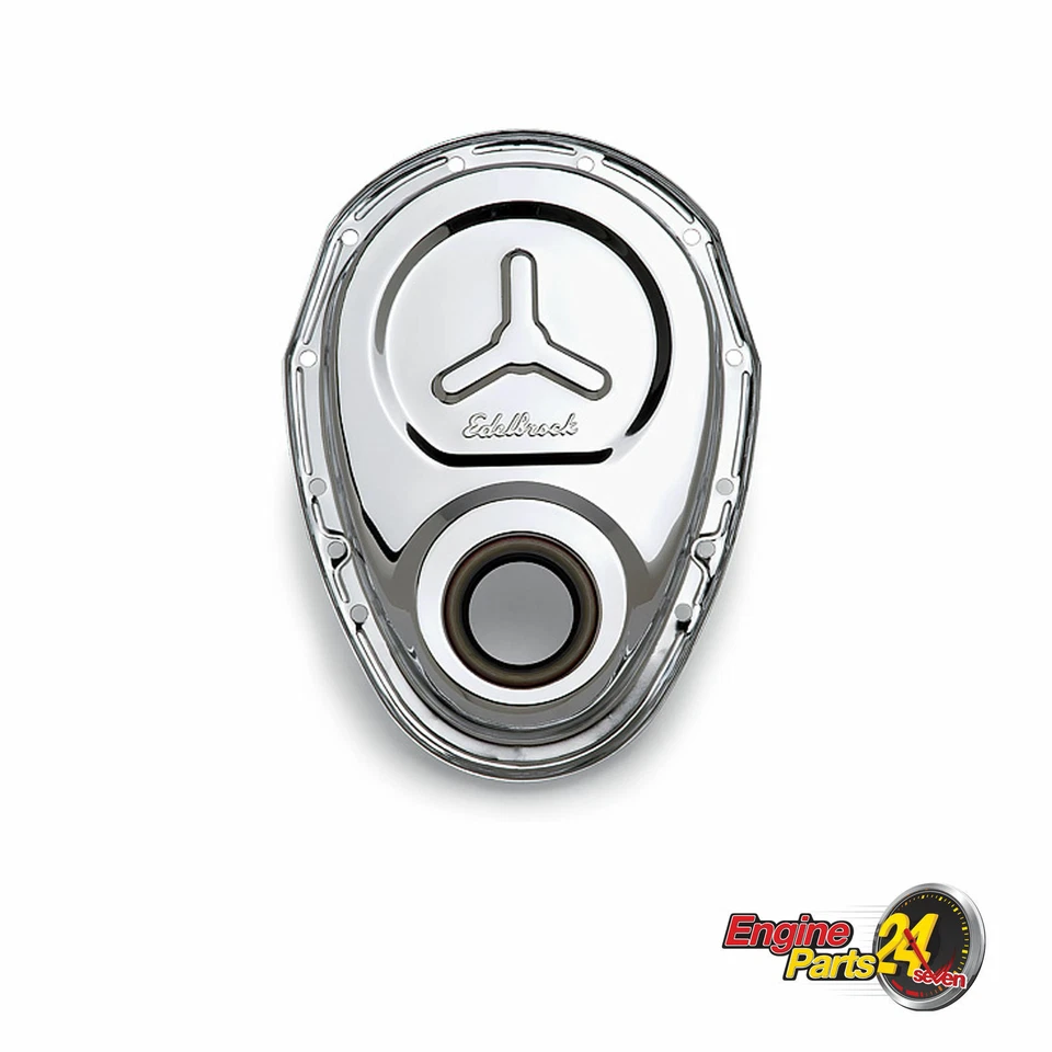 CHEV SB 283 307 327 350 400 TIMING COVER CHROME INC SEAL & GASKET EDELBROCK 4860 - image 1 of 1
