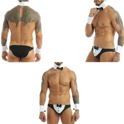 Sexy Men Waiter Uniform Cosplay Party Gentleman Tuxedo Bow Tie Costume Outfit US - Photo 1/4