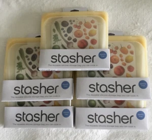 LOT OF 5 STASHER Silicone Reusable Sandwich Storage Bags Pineapple SHIPS FREE - Picture 1 of 2