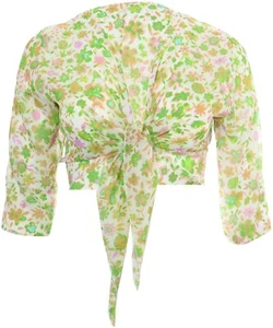 Top verde rosa sporco bianco chiffon maglia spalle scoperte trasparente bolero cardi donna - Foto 1 di 3