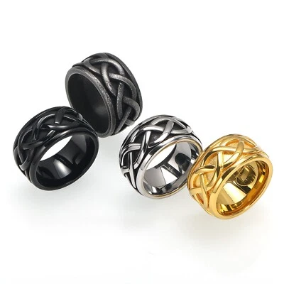 Alianza de boda de nudo celta grande de 13 mm de acero inoxidable para hombre anillo de motociclista talla 7-13 Foto 1 de 4