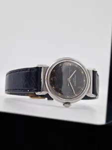Gents Movado Sport Watch Black Gilt Dial Steel Manual Wind Rare Vintage Watch - Picture 1 of 13