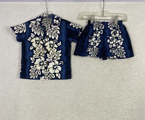 Royal Hawaiian Toddler Outfit Shirt Shorts floral Blue Boys 1T 90s Y2K Classic - Picture 1 of 13