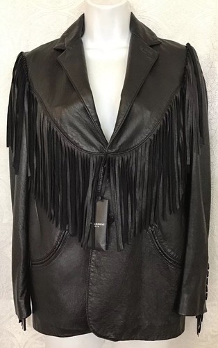 SAINT LAURENT (YSL) Giacca Saint Laurent nera stile western con frange in pelle taglia F 34 taglia 0 nuova con etichette