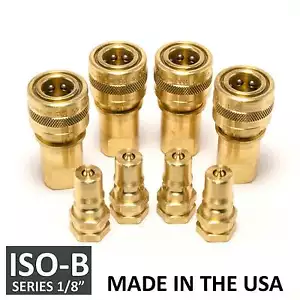 4 Sets 1/8" ISO-B Hydraulic Hose Quick Disconnect Coupler Brass - (ISO 7241-1 B) - Picture 1 of 8
