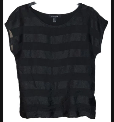 Forever 21 Black Stripe Short Sleeve Pullover Blouse Size Small Poly Blend - Image 1 of 4