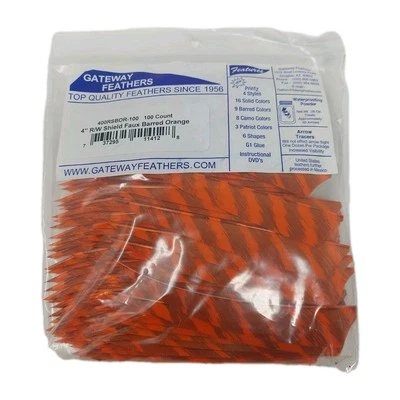 100 Pack Gateway Feathers 4" Right Wing: Shield Faux Barred Orange 400RSBOR-100 - Image 1 of 3