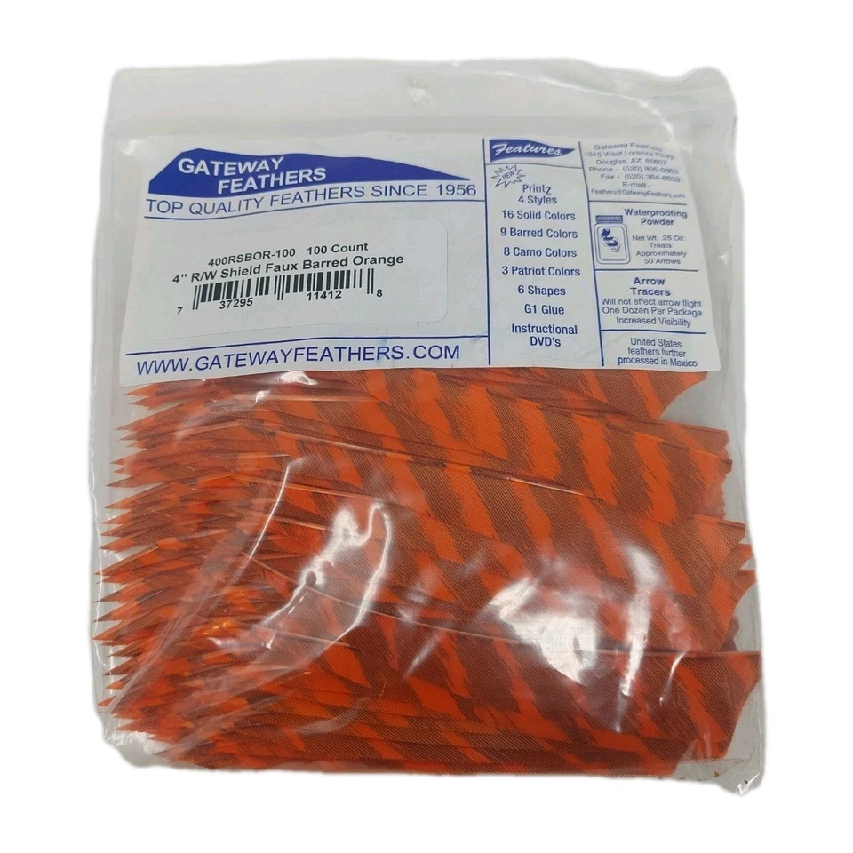 Gateway Shield Cut Feathers Barred Orange 4 In. RW 100 Pk. 76621