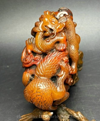 Estatua de Fénix Dragón Fengshui Fengshui Amarillo Hetian Natural Chino Antiguo de 3,3" Foto 1 de 4