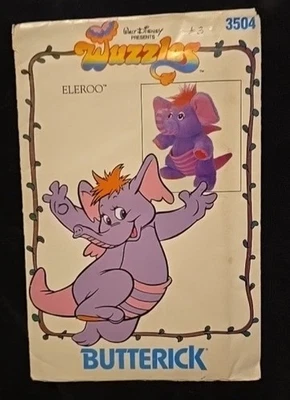 New Old Stock Butterick Craft Pattern 3504 - Disney’s Wuzzles, 12” Eleroo, Uncut - Image 1 of 3