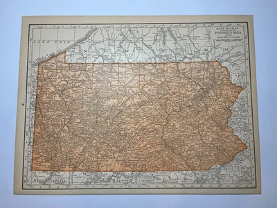 1925 "Copper" PENNSYLVANIA State Map fm 1925 Rand-McNally Atlas SEE DESCRIP - Image 1 of 3