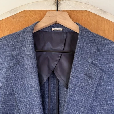 Joseph Abboud Blazer Mens 48R Navy Blue Hopsack San Ildefonso Wool Silk Linen - Image 1 of 4