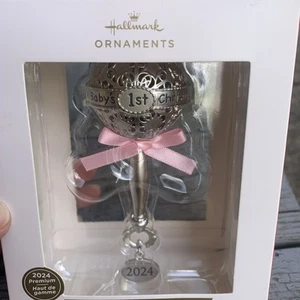Hallmark Baby's First Christmas Rattle Ornament 2024 Baby Girl Pink, Metal T13 - Picture 1 of 3