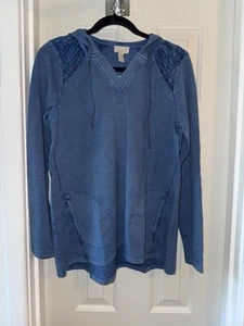 LOGO Life by Lori Goldstein French Terry Pullover Hoodie STEEL BLUE sz XS - Picture 1 of 2