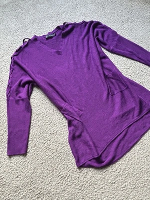 Suéter púrpura Hi Lo de gran tamaño NY&C para mujer talla XXL bolsillos hombro frío Foto 1 de 4