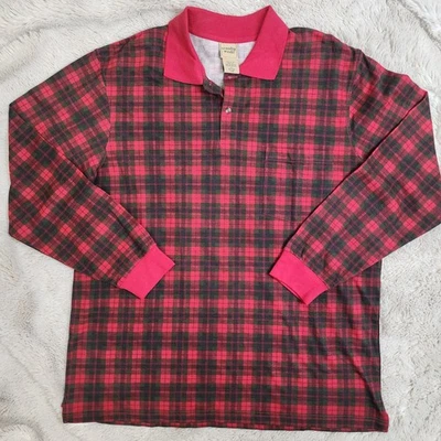 SCANDIA WOODS MEN'S Long Sleeve Red Green Polo Shirt Size XL Plaid 100% Cotton - Image 1 of 4