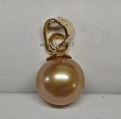Colgante redondo de perlas de oro amarillo de 18k AAA 11-10mm real natural del mar del sur Foto 1 de 4