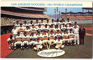 Postal de LOS ANGELES DODGERS 1963 Campeones de la Serie Mundial BÉISBOL Sandy Koufax - Imagen 1 de 2