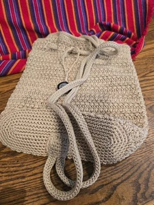 The Sak Crochet Backpack Purse Beige Drawstring Boho Coastal Hippie Neutral - Picture 1 of 12