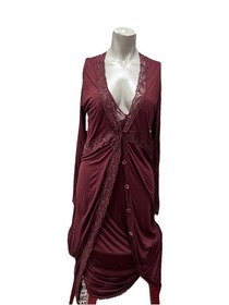 La Perla Burgandy Wine Sexy Gown with sheer back.Matching Robe/ lace trim. 3/ M.