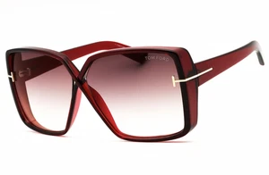 TOM FORD YVONNE FT1117 66G Sunglasses Dark Red Frame Brown Gradient Lenses 63mm - Picture 1 of 6
