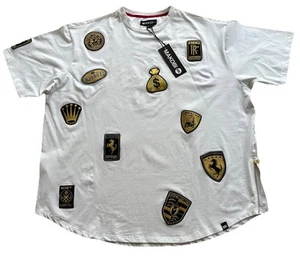 T-Shirt Makobi Herren Kurzarm Gr. 4XB weiß mit goldenen Patches UVP: 89,99€ NEU - Bild 1 von 10