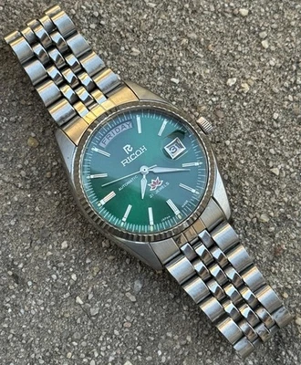 Reloj Ricoh President Vintage Automático Esfera Verde Esfera Sunburst Para Hombre Japón Foto 1 de 4