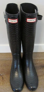 Neu Hunter Damengröße 9 hoch Regenstiefel schwarze Struktur - Bild 1 von 6