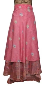 Reversible Wrap Skirt Double Layer One Size Bohemian Pink Paisley Blue Floral - Picture 1 of 3