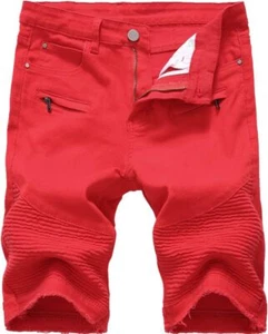 Men's Denim Shorts Vintage Distressed Ripped Summer Casual Straight Fit Knee Len - Picture 1 of 35
