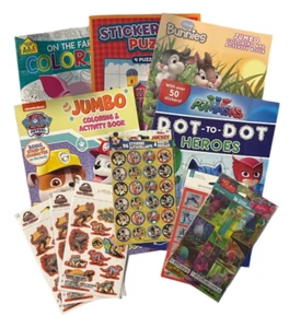 Kids Activity Lot- Stickers Coloring Dot-to-Dot PJ Masks Trolls Disney Dinosaurs - Picture 1 of 4