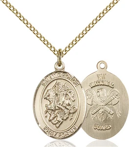 14K Gold Filled St George Nat'l Guard Military Soldier Catholic Medal Necklace - Picture 1 of 1