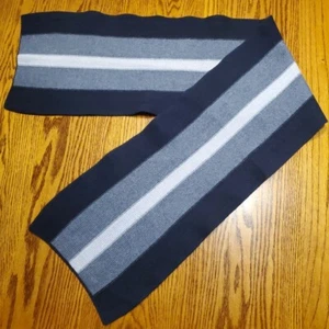 Gap Navy Blue w/ Gray Stripes 100% Merino Wool Scarf Thick Warm - Picture 1 of 10