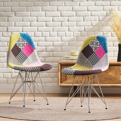 Cassius Multi-Color Patchwork Fabric Accent Chair (Set of 2) - Image 1 of 4